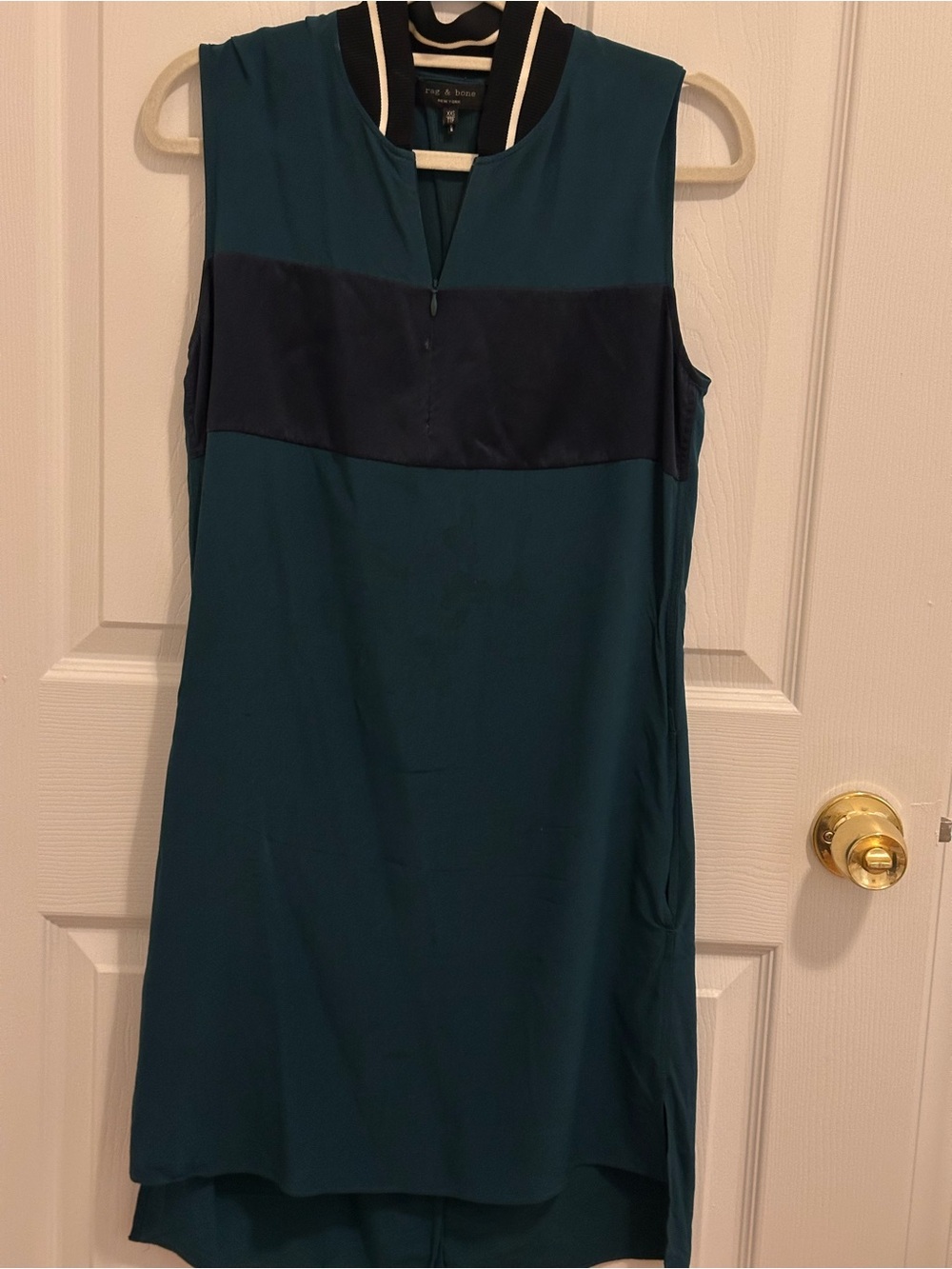 rag & bone Teal Shift Dress with Navy Band